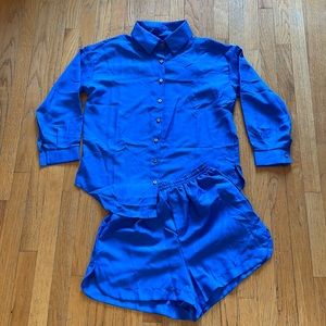 Roschic, Clear the Air Pocket Button Down Shirt/Short Set, Women’s, Blue, Large